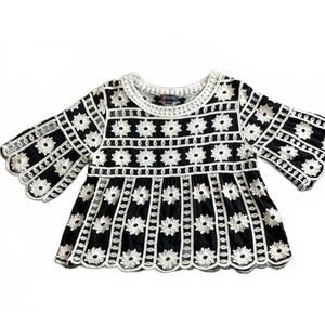 Indigo Poppy black top with white embroidery large